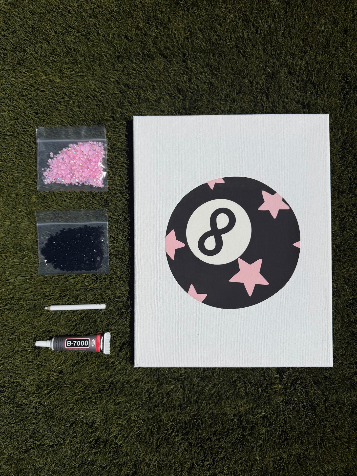 Black with Pink Stars 8 Ball Bedazzling Kit – 11” x 14”