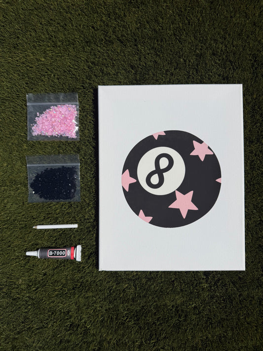 Black with Pink Stars 8 Ball Bedazzling Kit β 11β x 14β