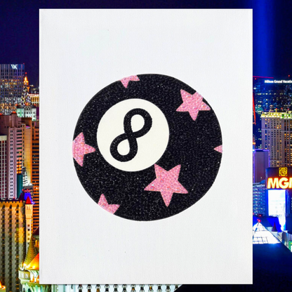 Black with Pink Stars 8 Ball Bedazzling Kit – 11” x 14”